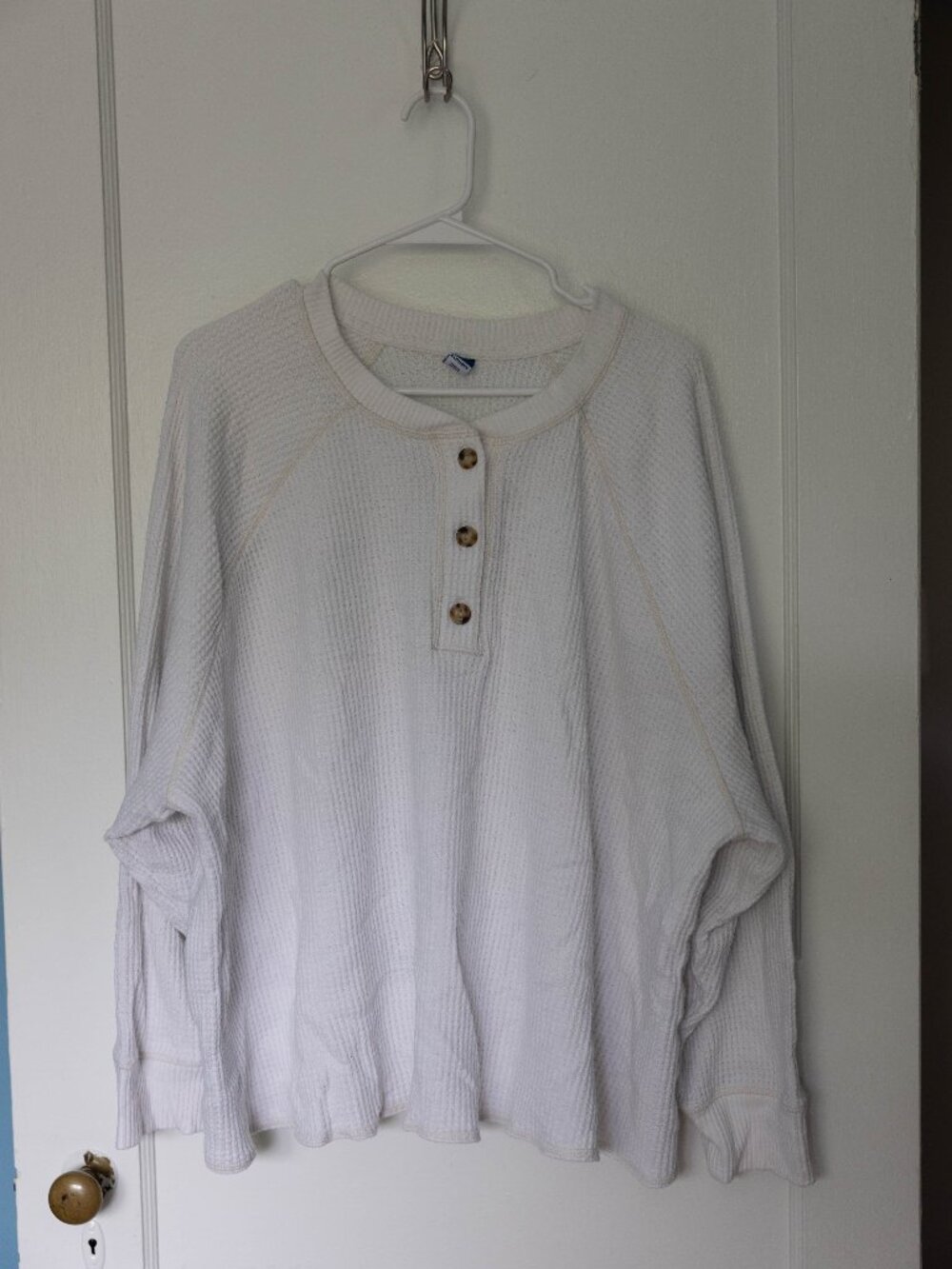 Old Navy Plush Tee Waffle Knit Henley Cream 4X
